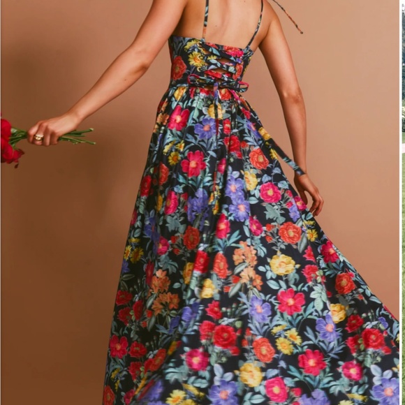 Show me your mumu Juliet Maxi Dress Charm Peony Black Taffeta - Picture 4 of 5